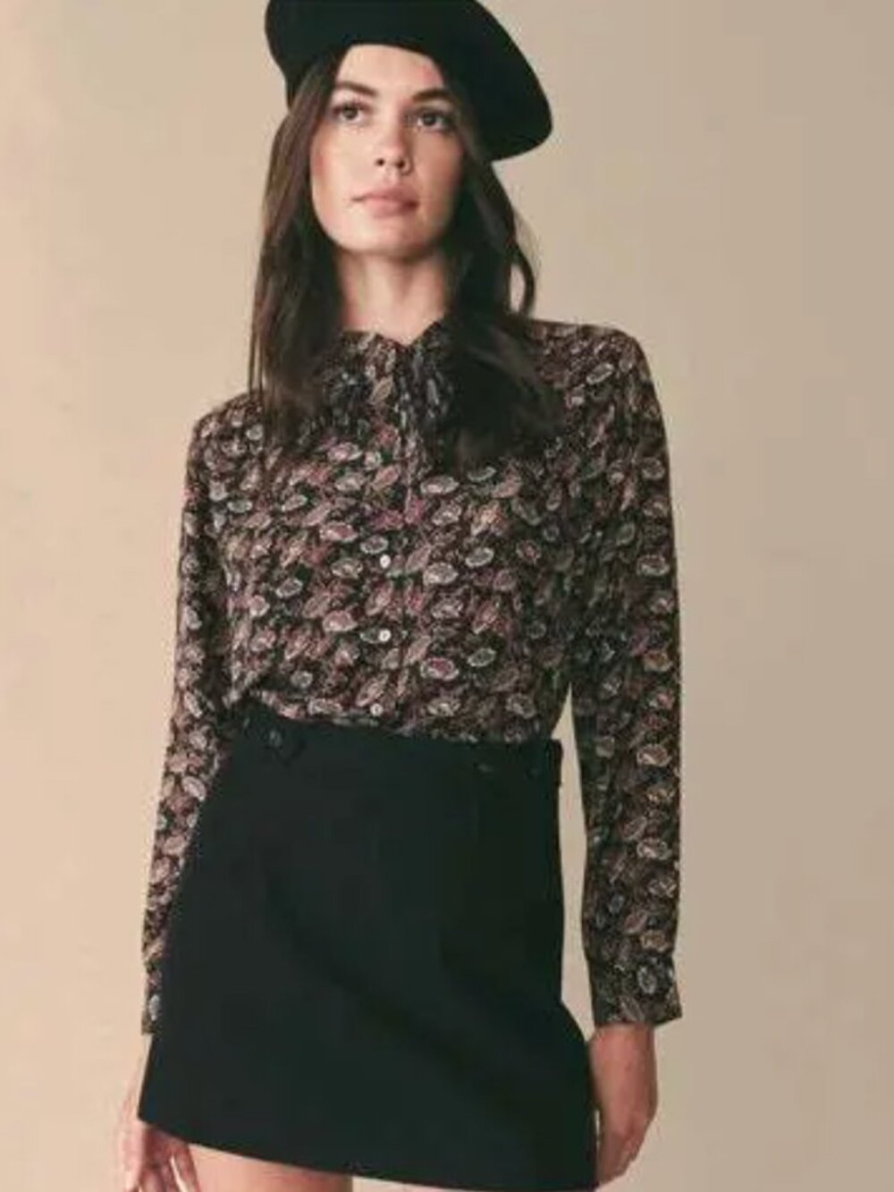 Dôen "Judith" Silk Blouse with Neck Tie in Navy Blue